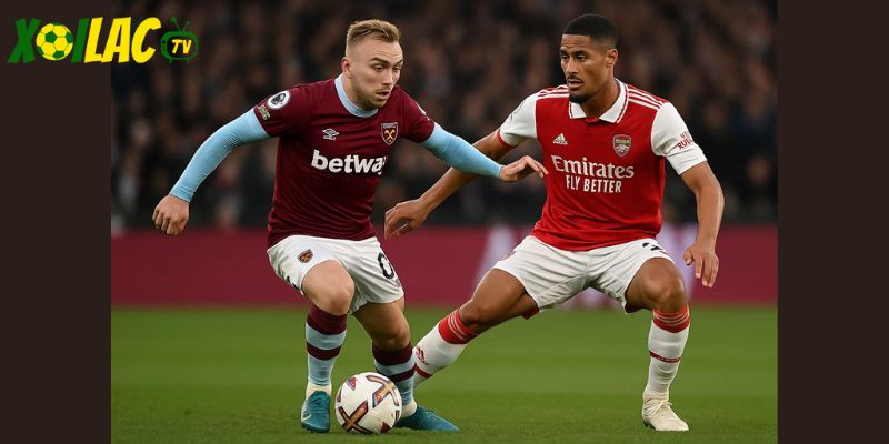 Jarrod Bowen đối đầu William Saliba trong màn so tài căng thẳng Arsenal vs West Ham United. Jarrod Bowen đối đầu William Saliba trong màn so tài căng thẳng Arsenal vs West Ham United.